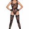 Tulle body with patterned flock embroidery - L