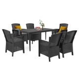 Set Mobilier Gradina Leziter Odima 6 in 1, Plastic Ratan, Rezistent UV, Culoare Antracit, Masa 150cm
