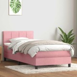 VidaXL Pat box spring cu saltea, roz, 80x220 cm, catifea 3316238