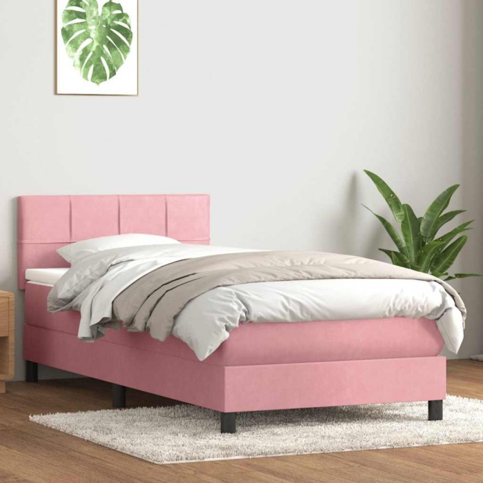 vidaXL Pat box spring cu saltea, roz, 80x220 cm, catifea 3316238