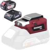 Raider 039706 + RDP-R20 - Adaptor USB 20 V + Set 1 acumulator si incarcator Li-Ion 20 V 4 Ah