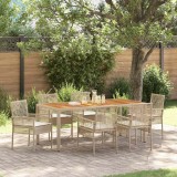 Set de dining 7 piese cu perne bej din ratan poli