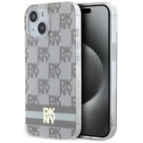 Husa iPhone 15 - DKNY IML Checkered Mono Pattern &amp; Printed Stripes MagSafe (DKHMP15SHCPTSE) - Beige