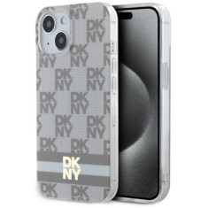 Husa iPhone 15 - DKNY IML Checkered Mono Pattern &amp; Printed Stripes MagSafe (DKHMP15SHCPTSE) - Beige
