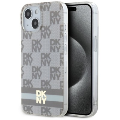 Husa iPhone 15 - DKNY IML Checkered Mono Pattern &amp;amp; Printed Stripes MagSafe (DKHMP15SHCPTSE) - Beige foto