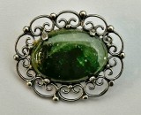Brosa din argint 835 cu piatra verde(jad)