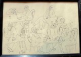 Constantin Piliuta - La Carciuma - Dimensiuni 41/31cm GRAFICA Tus Semnat Rama lemn + Sticla protectie