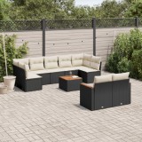 vidaXL Set canapele de grădină cu perne, 10 piese, negru, poliratan 3258696