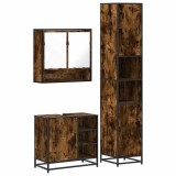 Cumpara ieftin Set mobilier de baie, 3 piese, stejar fumuriu, lemn prelucrat