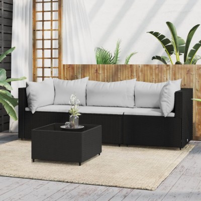 vidaXL Set mobilier relaxare grădină 4 piese cu perne poliratan negru foto