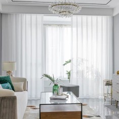 Perdea tip tesatura in cu rejansa transparenta cu ate pentru galerie, Monaco, Madison, 400x260 cm, Alb