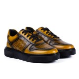 Sneakers barbati croco galbeni din piele SK18