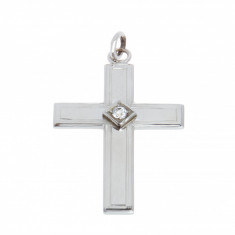 Pandantiv crucifix din aur alb 14K, ornamentat cu safir alb, PAU11 foto