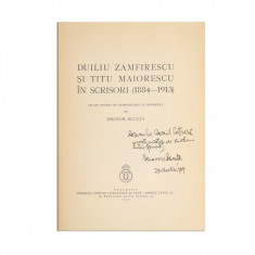 Emanoil Bucuța, Duiliu Zamfirescu și Titu Maiorescu în scrisori, 1937, cu o dedicație către Camil Petrescu