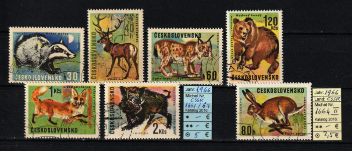 Cehoslovacia, 1966 | Animale de v&acirc;nat | Serie Completă - VARIETATE TIPAR | aph