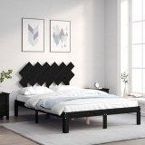 VidaXL Cadru de pat cu tăblie dublu, negru, lemn masiv