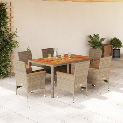 Set mobilier gradina cu perne 7 piese bej poliratan/lemn acacia GartenMobel Dekor foto