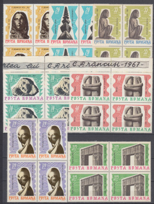 ROMANIA 1967 LP 645-10 ANI DE LA MOARTEA LUI BRANCUSI BLOCURI DE 4 TIMBRE MNH foto