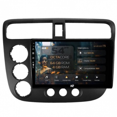 Navigatie Honda Civic (1998-2005) 4GB RAM Android 13 Octacore Slot Sim 4G DSP GPS Wi-FI Carplay Android Auto USB Bluetooth Waze Touchscreen 9 inch foto