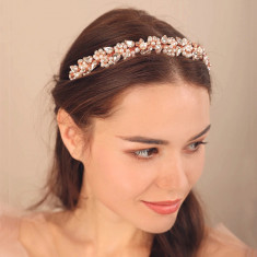 Bentita aurie-rose, cu perle si cristale, Kamila Rose-Gold