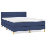 Cumpara ieftin Pat box spring cu saltea, albastru, 140x200 cm, textil