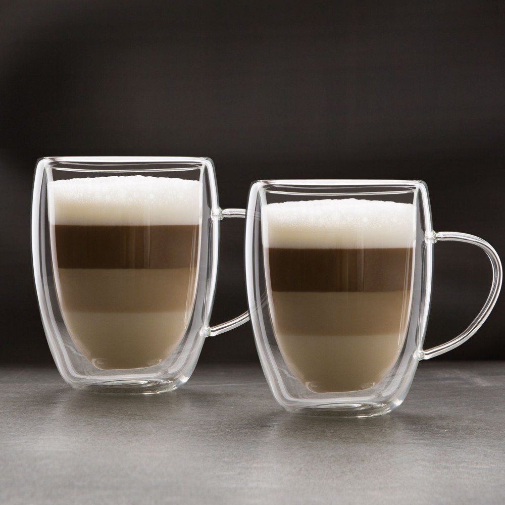 Set 2 Cani Cesti din Sticla cu Perete Dublu Thermo Transparent cu  Capacitate 350 ml pentru Cafea, Cappuccino, Latte Macchiato, Ceai |  Okazii.ro