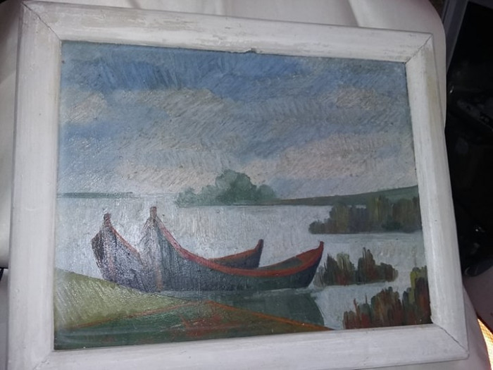 Tablou vechi pictat pe panza cu rama de pictorul I.RADU,Pictura veche,T.Gratuit