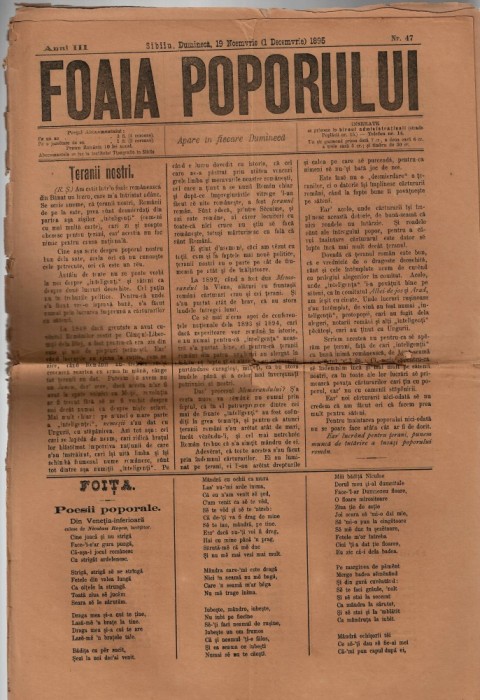 Foaia poporului - 3 numere de ziar - 1893-95