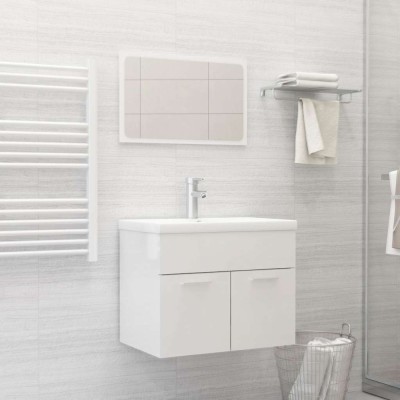 Set mobilier de baie, 2 piese, alb extralucios, PAL foto