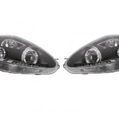 Set faruri Fiat Punto Grande (199) 09.2005-02.2012, partea Stanga+Dreapta, Tuning, Fata, cu lumina de parcare LED; tip bec H1+H1; manual; negru, tran