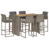 Cumpara ieftin Set mobilier bar de gradina cu perne, 7 piese, gri, poliratan