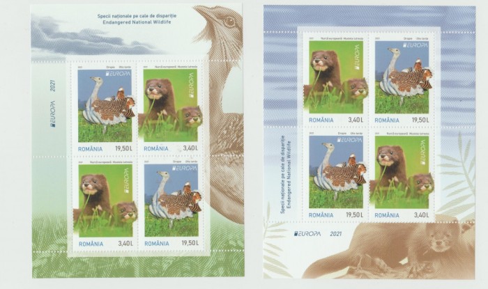 ROMANIA 2021 EUROPA CEPT Specii pe cale de diparitie Bloc I+ II LP.2322A ,B MNH