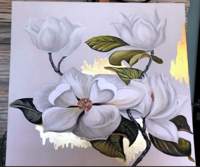 Pictori Romani Tablou abstract U/P Pictura floare Pictura magnolii 100x100cm