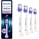 Rezerve Philips Sonicare Sensitive HX6054/87, pachet de 4 capete de periere, Standard, click-on, sincronizarea modurilor BrushSync, Alb