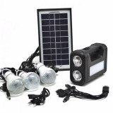 Panou solar portabil camping, USB, 3 becuri, lanterna LED, powerbank,