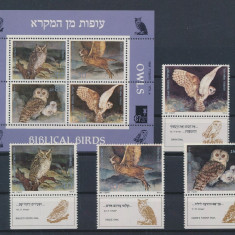 ISRAEL 1987-PASARI Bufnite - bloc si serie completa de 4 timbre nestampilatei