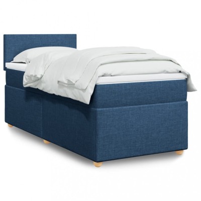 vidaXL Pat box spring cu saltea, albastru, 90x200 cm, textil foto