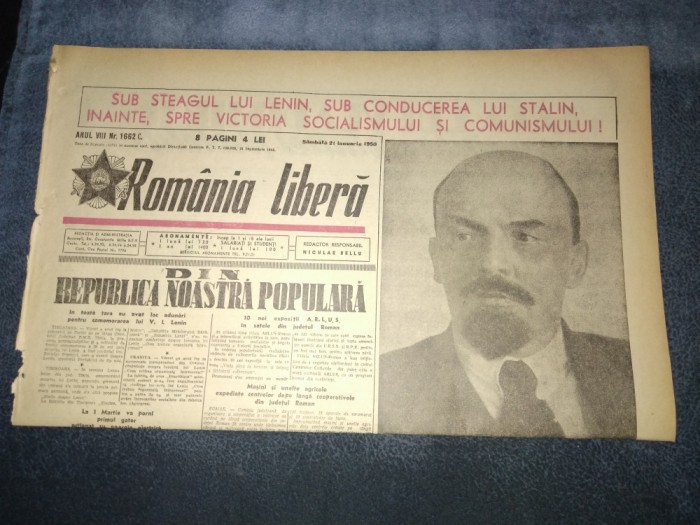 ZIARUL ROMANIA LIBERA 21 IANUARIE 1950
