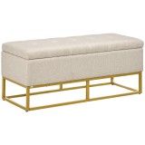 HOMCOM Bancă de Depozitare cu Șezut, Bancă Tapițată Dreptunghiulară, Taburet din Stofă de In cu Picioare de Oțel, 110x44x48 cm, Bej | Aosom Romania