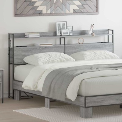 vidaXL Tăblie cap cu raft cu headboard sonoma gri 180 cm Lemn compozit 859713 foto