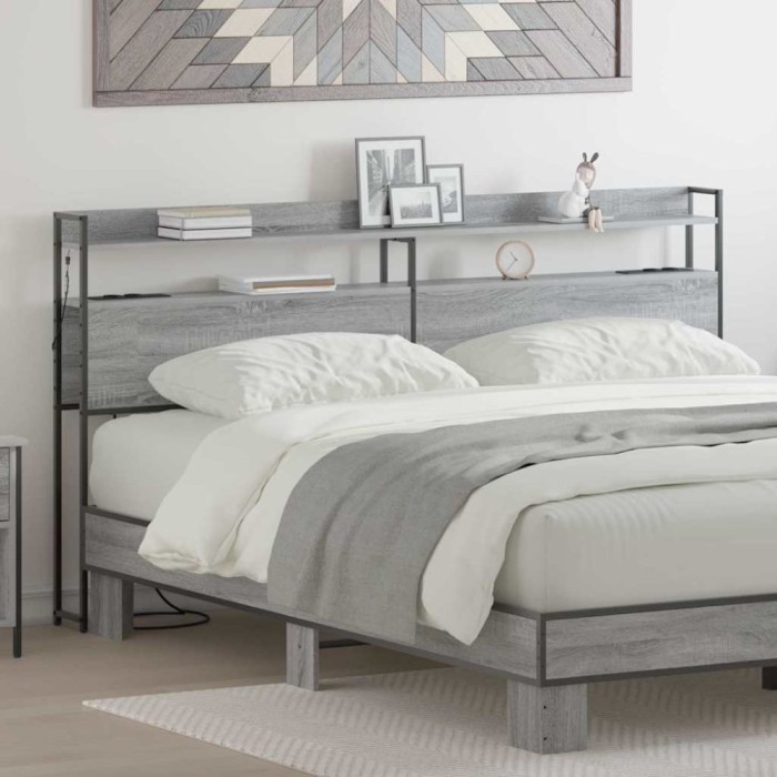 vidaXL Tăblie cap cu raft cu headboard sonoma gri 180 cm Lemn compozit 859713
