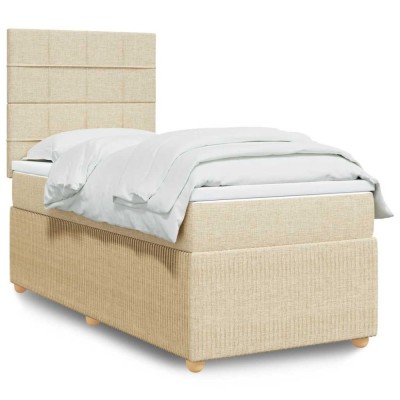 vidaXL Pat box spring cu saltea, crem, 80x200 cm, textil 3294188 foto