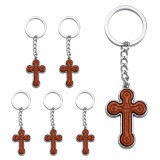 Cumpara ieftin Set 6 brelocuri religioase maro-argintiu 9,3 cm, cruce 3,5 x 2,6 cm cu cruci decorative, grosime 4 mm, inel 3,4 cm, pentru port chei barbati si femei