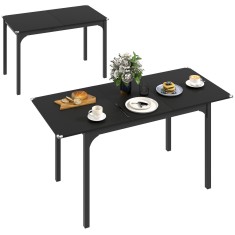 HOMCOM Masă de Grădină Extensibilă pentru 4-6 Persoane cu Picioare din Oțel, 160x70x75 cm, Negru | Aosom Romania