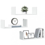 Rafturi perete vidaXL, 3 buc, albe, 58x18x18 cm, lemn prelucrat. Rafturi suspendate, depozitare, economie spatiu, design modern.