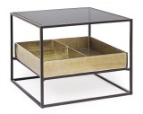 Masuta de cafea din fier auriu negru cu blat sticla Mavila 62 cm x 62 cm x 50 h