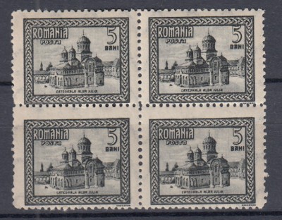 ROMANIA 1922 LP 73 a INCORONAREA ALBA IULIA EROARE LIPSA SEMNATURA GRAVOR STANGA SUS BLOC DE 4 TIMBRE MNH foto