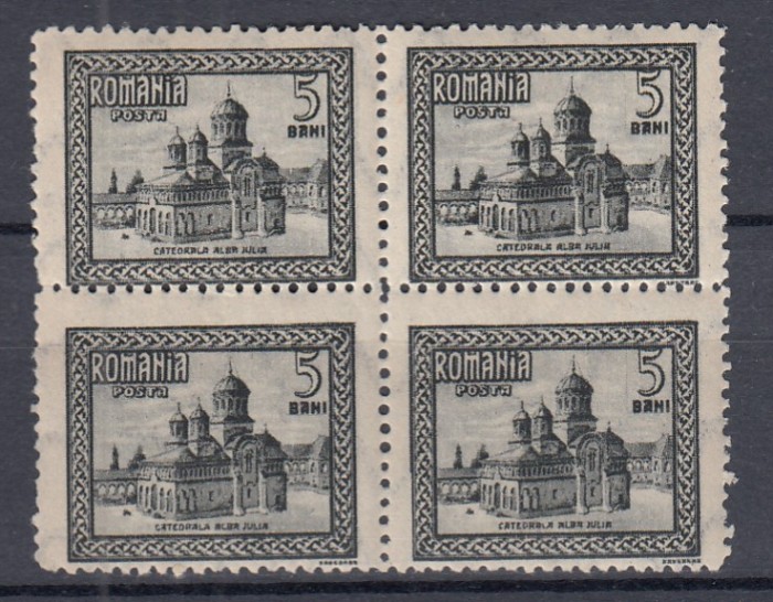 ROMANIA 1922 LP 73 a INCORONAREA ALBA IULIA EROARE LIPSA SEMNATURA GRAVOR STANGA SUS BLOC DE 4 TIMBRE MNH
