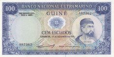 Bancnota Guineea Portugheza ( Guineea Bissau ) 100 Escudos 1971 - P45 UNC foto