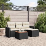 Cumpara ieftin Set mobilier de grădină cu perne, 5 piese, negru, poliratan